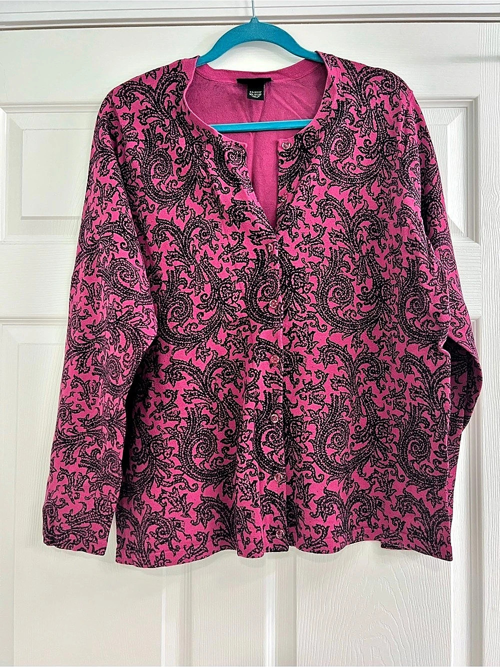 Lane Bryant Paisley Cardigan in Pink & Black Size 22/24W Like New